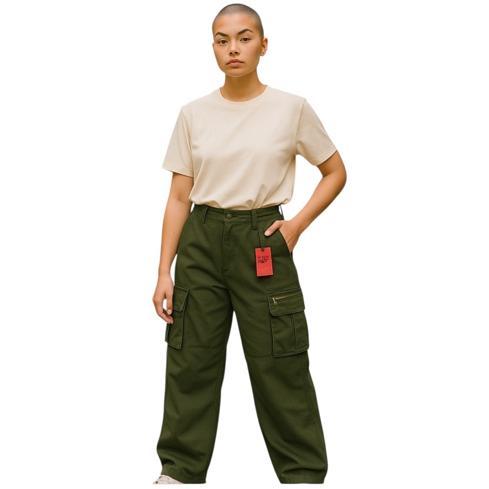 Emmiol Pants Womens Size Large Olive Green Cotton Cargo Streetwear Y2K Hipster